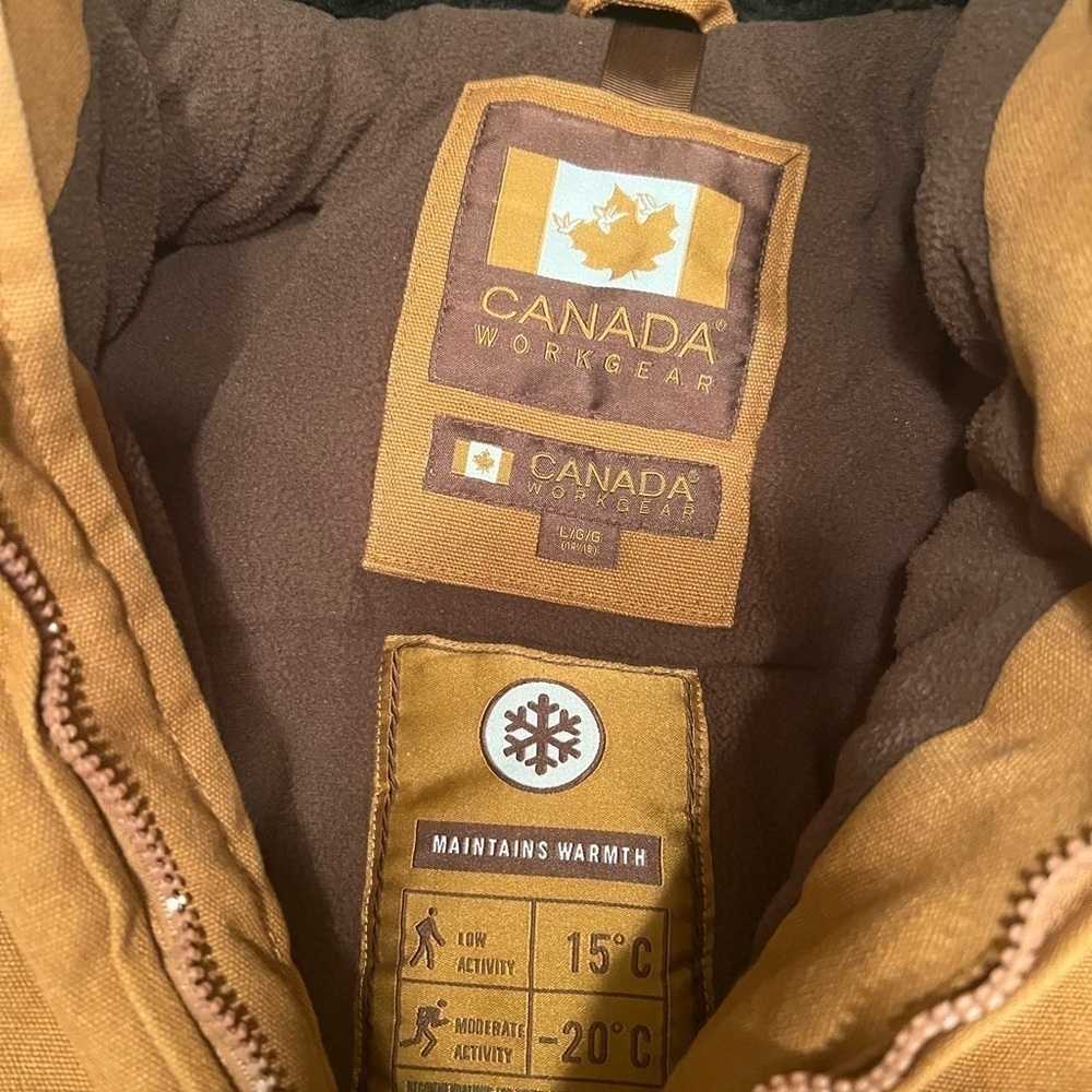 EUC Canada Workgear Kid's Wip Brown Heavy Outdoor Pocket Hood Jacket Size L - Picture 2 of 9